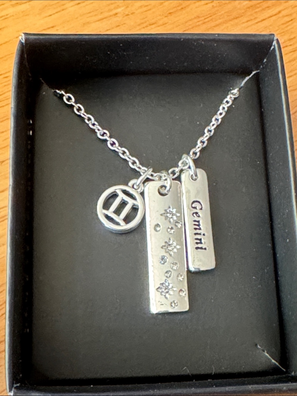 Avon Silver-Tone Gemini Bar & Zodiac Charm Necklace